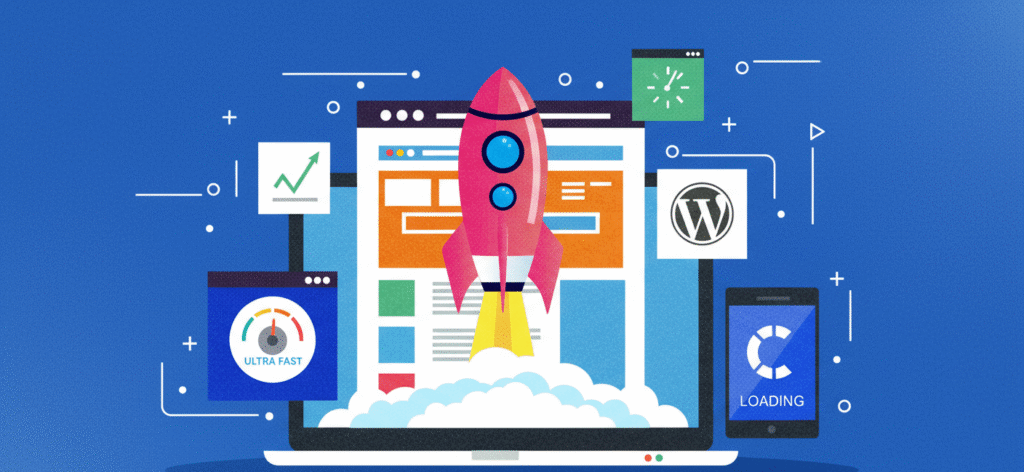 Illustration showing how to fix slow WordPress website with speed optimization.