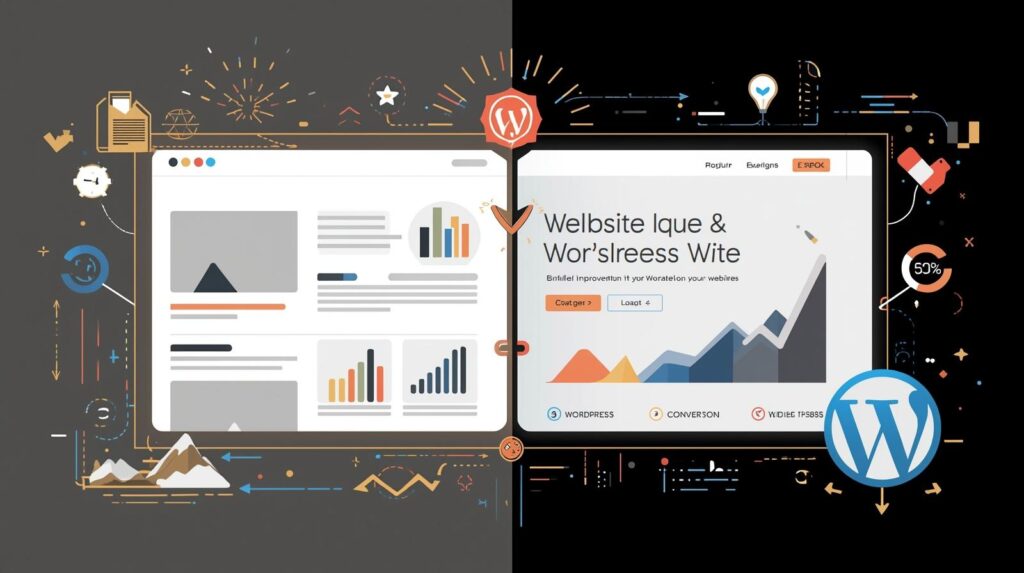 Before-and-after WordPress website redesign showing slow, outdated site upgraded to a fast, modern, SEO-friendly, and high-converting website